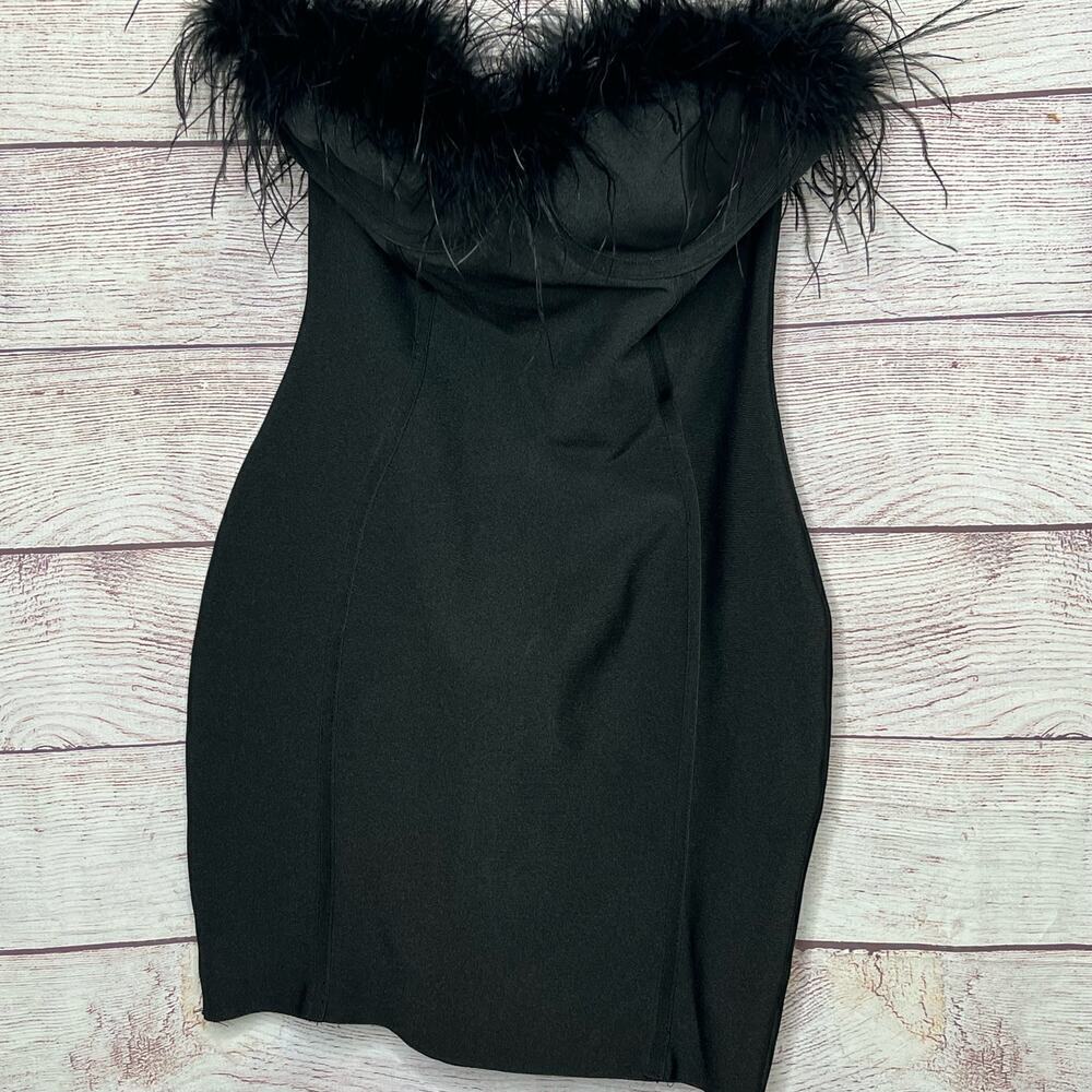 Superdown Ramona Bustier Black Feather Trim Party Mini Dress Size Small - Picture 6 of 14
